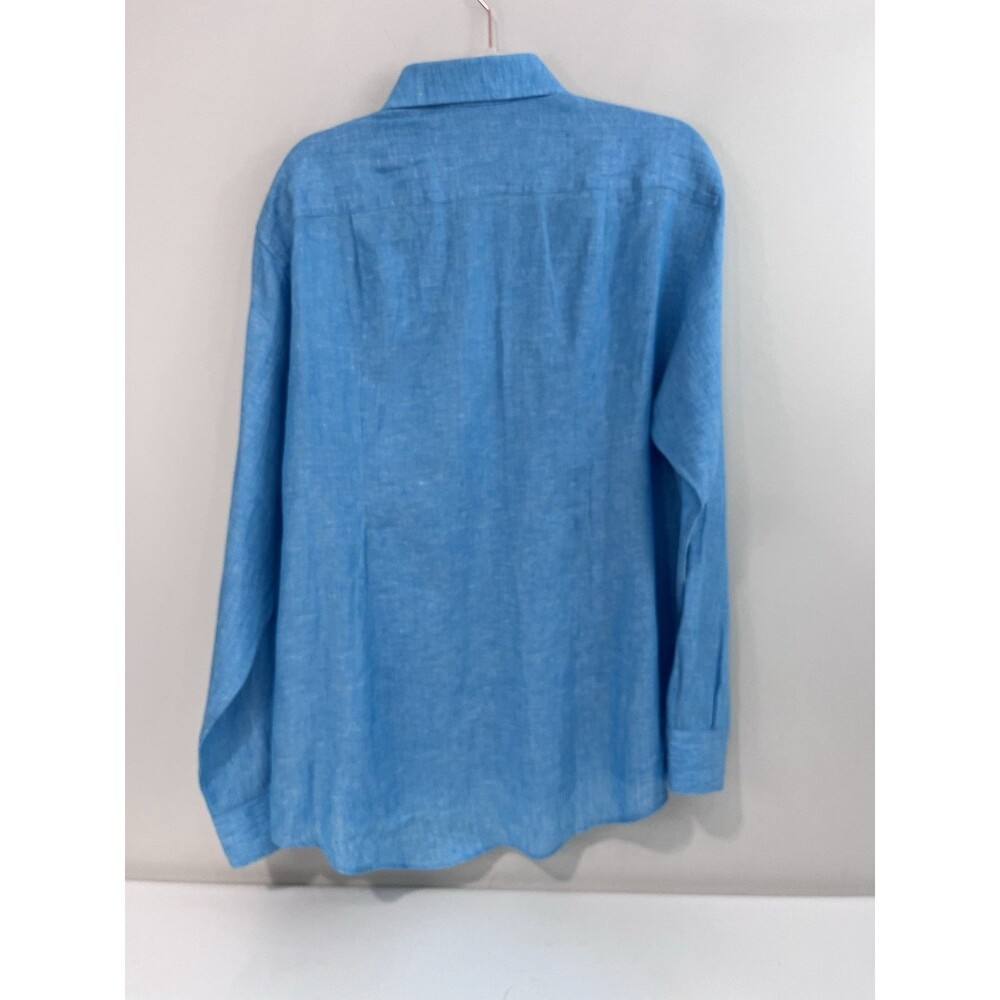 MARIO ROMANO Made In Italy MEN'S BLUE Turquoise LINEN DRESS SHIRT Extra Large XL - Picture 6 of 6